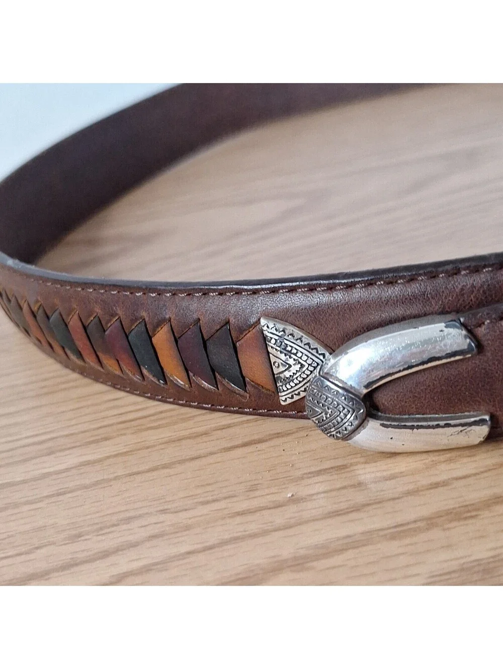 ONYX by Brighton Leather Belt Men Size 38 Black Croc Embossed Vintage Silver EUC